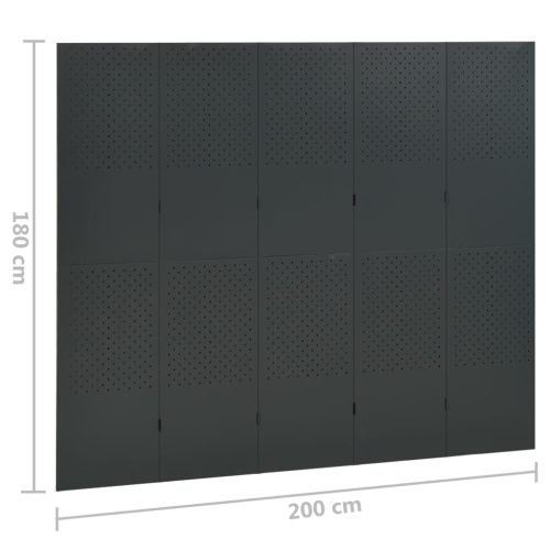 5-панелни паравани за стая, 2 бр, антрацит, 200x180 см, стомана