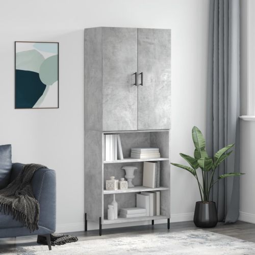 Висок шкаф, бетонно сив, 69,5x34x180 см, инженерно дърво