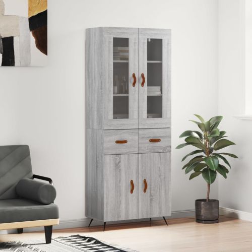 Висок шкаф, сив сонома, 69,5x34x180 см, инженерно дърво
