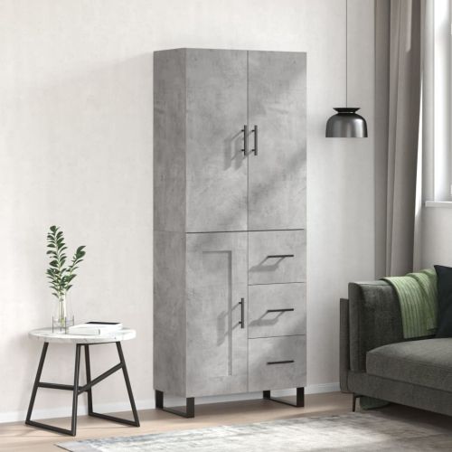 Висок шкаф, бетонно сив, 69,5x34x180 см, инженерно дърво