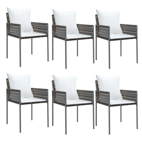 Градински стол с възглавници 6 бр кафяви 54x61x83 см полиратан