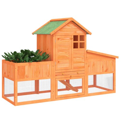 Клетка за зайци кафява 170x63x113 см борово дърво масив