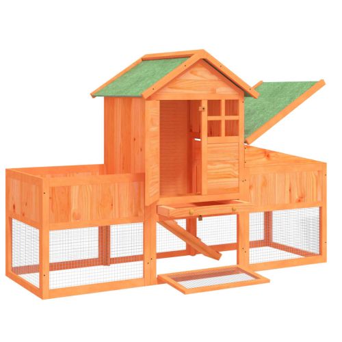 Клетка за зайци кафява 170x63x113 см борово дърво масив