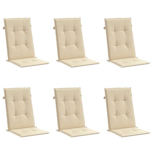Възглавници за столове с облегалки 6 бр бежови 120x50x3 см плат