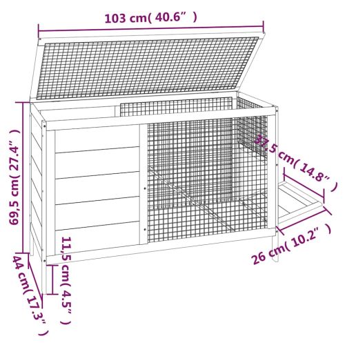 Клетка за зайци червена 103x44x69,5 см борово дърво масив