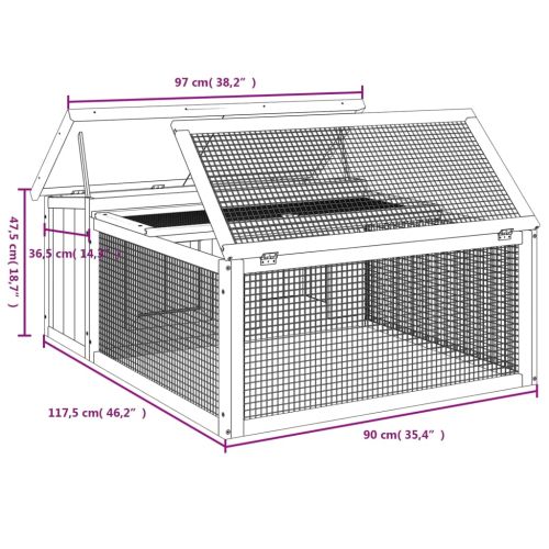 Клетка за зайци кафява 117,5x97x47,5 см борово дърво масив