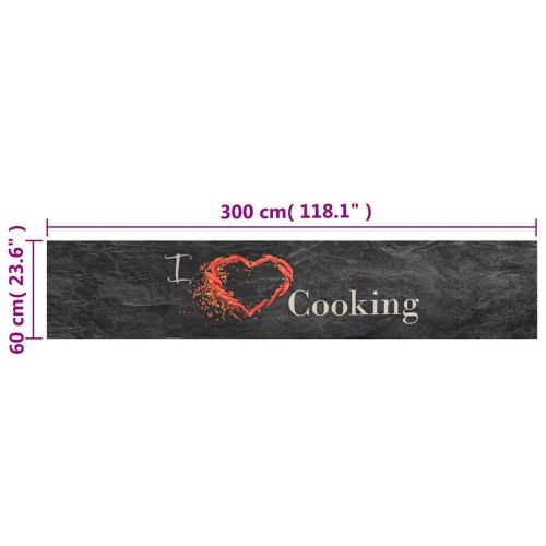 Кухненско килимче, миещо, Cooking, черно, 60x300 см, кадифе