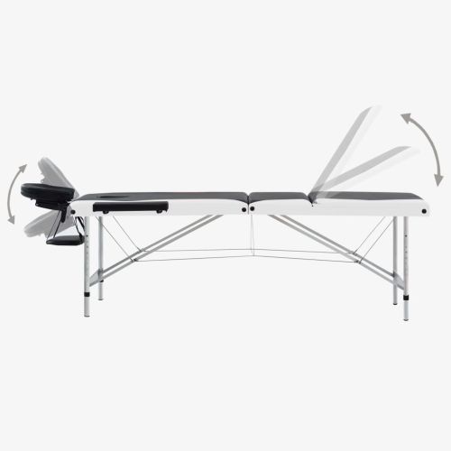 3-зонова сгъваема масажна кушетка, алуминий, черно и бяло