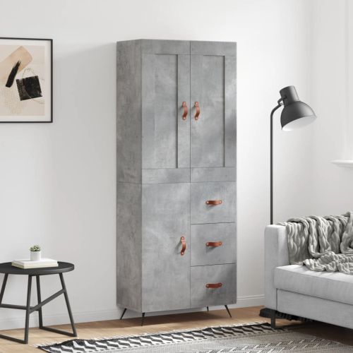 Висок шкаф, бетонно сив, 69,5x34x180 см, инженерно дърво