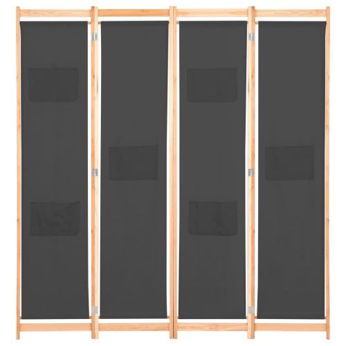 Параван за стая, 4 панела, сив, 160x170x4 cм, текстил