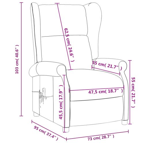 Wingback електрически реклайнер стол, черен, текстил