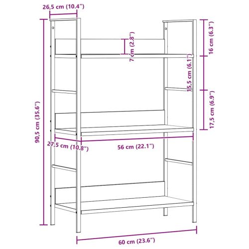 Библиотека с 3 рафта, бяла, 60x27,6x90,5 см, инженерно дърво