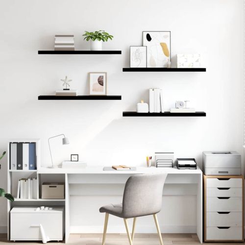 Окачени стенни рафтове, 4 бр, черен гланц, 90x23,5x3,8 см, МДФ