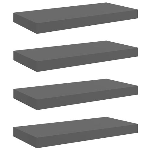 Окачени стенни рафтове, 4 бр, сив гланц, 50x23,5x3,8 см, МДФ