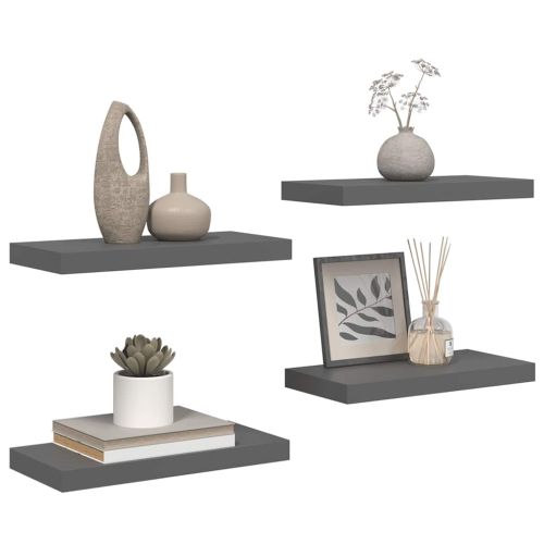 Окачени стенни рафтове, 4 бр, сив гланц, 50x23,5x3,8 см, МДФ