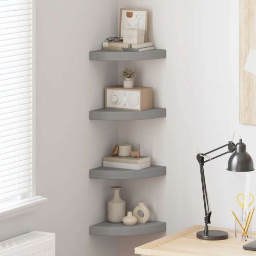323903 Floating Corner Shelves 4 pcs Grey 25x25x3,8 cm MDF