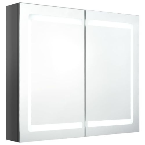 LED шкаф с огледало за баня, сияйно сиво, 80x12x68 см