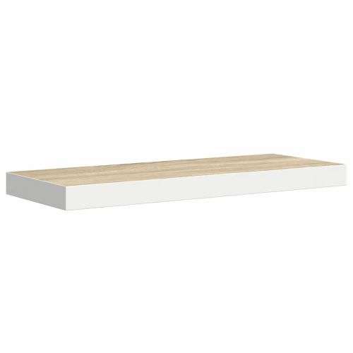 Окачени стенни рафтове, 2 бр, дъб и бял, 60x23,5x3,8 см, МДФ