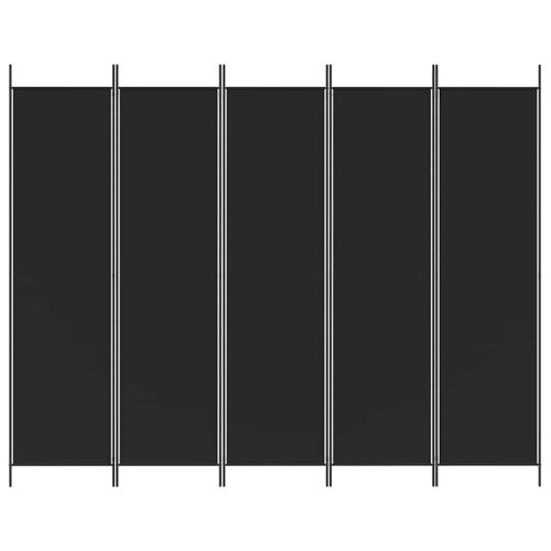 Параван за стая, 5 панела, черен, 250x200 см, текстил