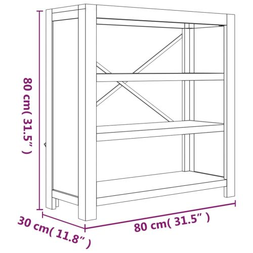Библиотека с 3 рафта, 80x30x80 см, акациево дърво масив