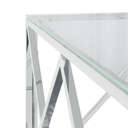 Маса за кафе 80x80x40 cм неръждаема стомана и стъкло