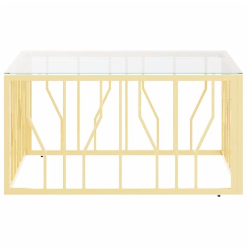 Маса за кафе златиста 80x80x40 cм неръждаема стомана и стъкло