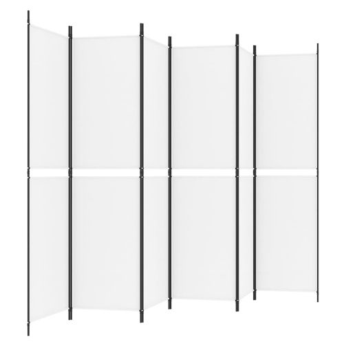 Параван за стая, 6 панела, бял, 300x200 см, текстил