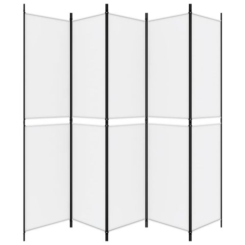 Параван за стая, 5 панела, бял, 250x220 см, текстил