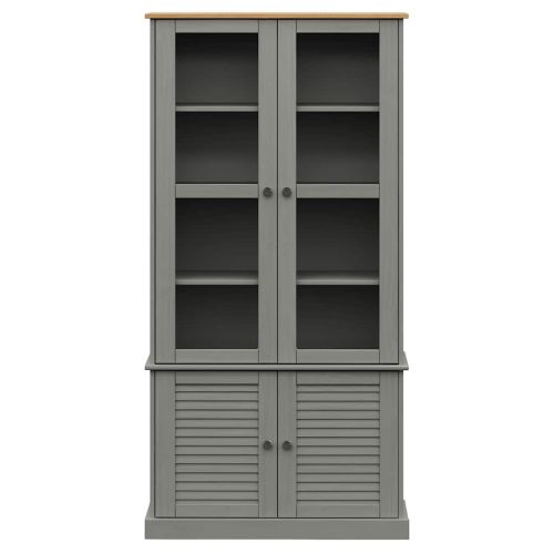 Стъклен шкаф витрина VIGO сив 85x35x170 см бор масив