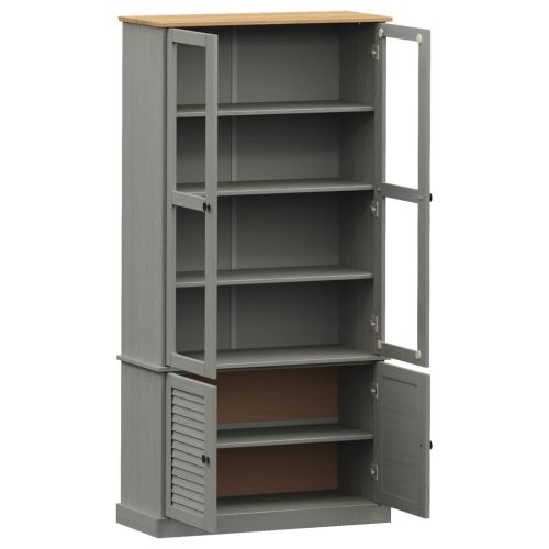 Стъклен шкаф витрина VIGO сив 85x35x170 см бор масив