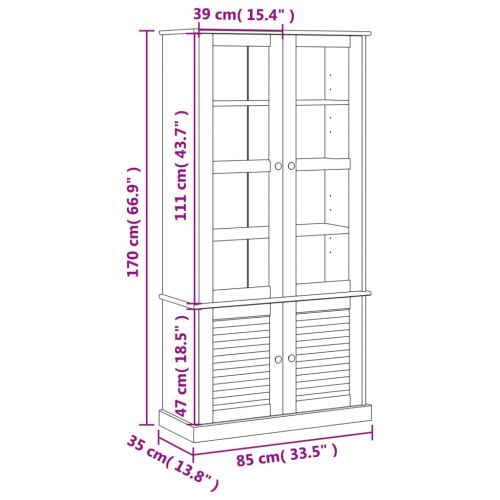 Стъклен шкаф витрина VIGO сив 85x35x170 см бор масив