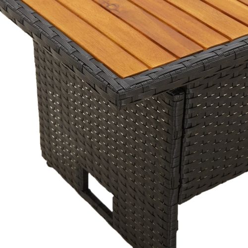 Градинска маса черна 100x50x43/63 см акация масив и полиратан