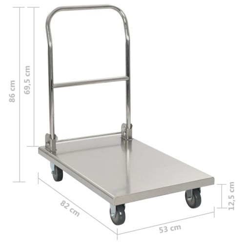 Платформена количка, сребриста, 82x53x86 см, неръждаема стомана