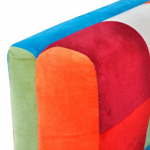 Фотьойл, кубична форма, хромирани крака, пачуърк дизайн текстил