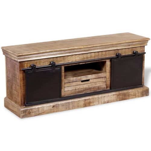 ТВ шкаф с 2 плъзгащи врати, твърдо мангово дърво, 110x30x45 см