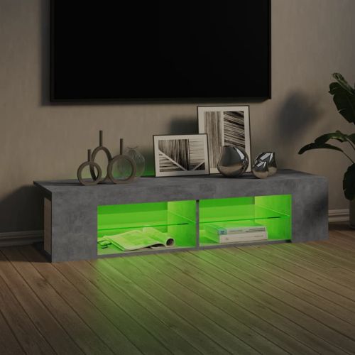 ТВ шкаф с LED осветление, бетонно сив, 135x39x30 см