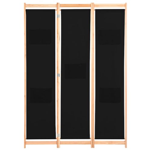 Параван за стая, 3 панела, черен, 120x170x4 cм, текстил