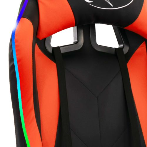Геймърски стол RGB LED оранжево/черно изкуствена кожа