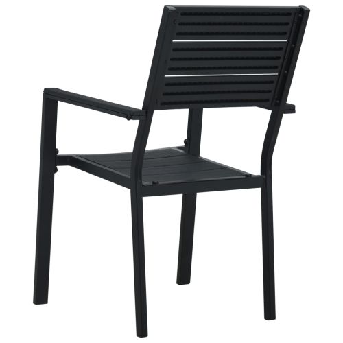 Градински столове, 2 бр, черни, HDPE, имитация на дърво