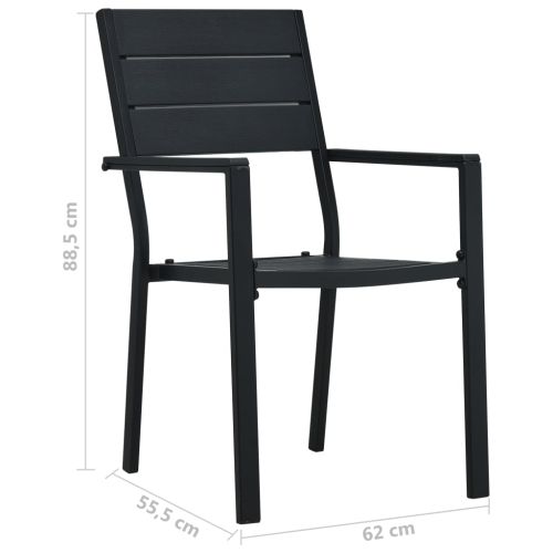 Градински столове, 2 бр, черни, HDPE, имитация на дърво