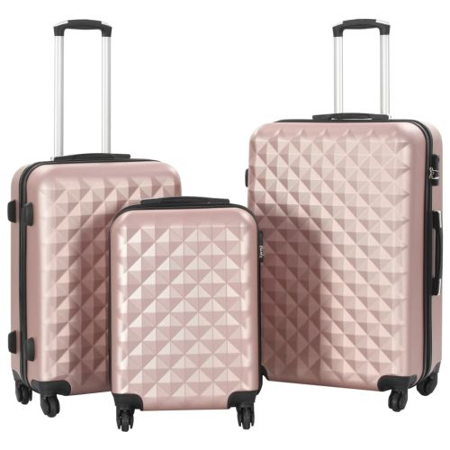 Комплект твърди куфари с колелца, 3 бр, розово злато, ABS