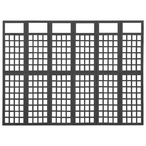 Параван за стая, 6 панела, масивна ела, черен, 242,5x180 см
