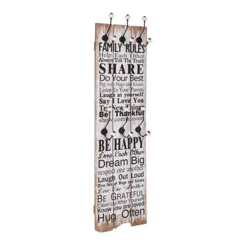 Закачалка за дрехи с 6 куки, 120х40 см, "FAMILY RULES"