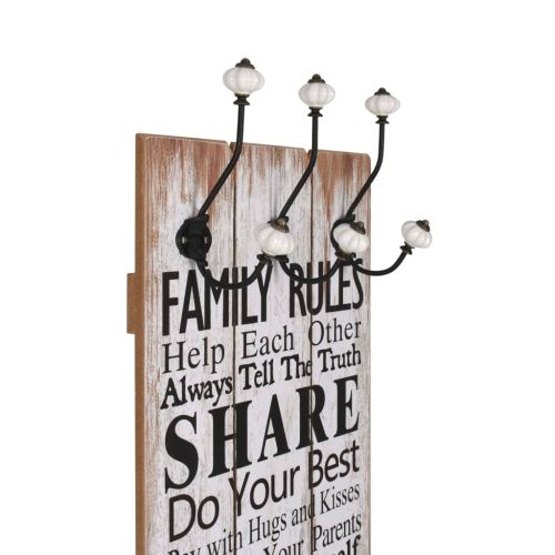 Закачалка за дрехи с 6 куки, 120х40 см, "FAMILY RULES"