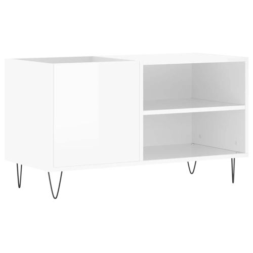 Шкаф за грамофонни плочи бял гланц 85x38x48 см инженерно дърво