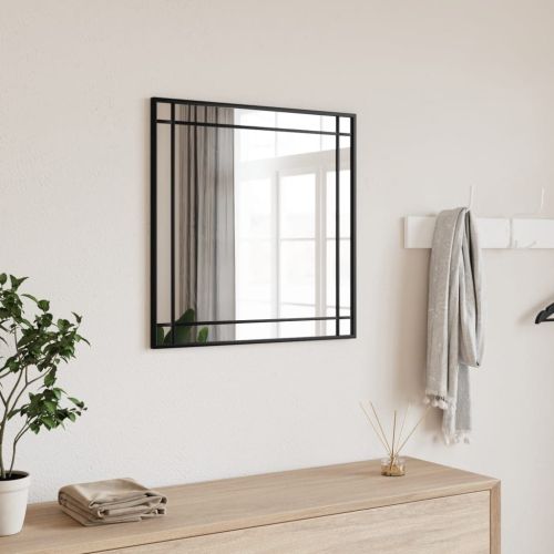 Стенно огледало, черно, 50x50 см, квадратно, желязо