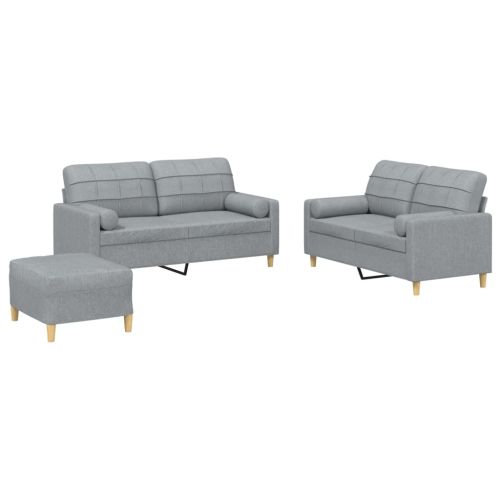 Комплект дивани 3 части с възглавници светлосив текстил