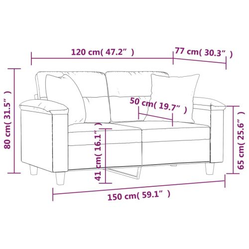 2-местен диван с декоративни възглавници сив 120 см еко кожа