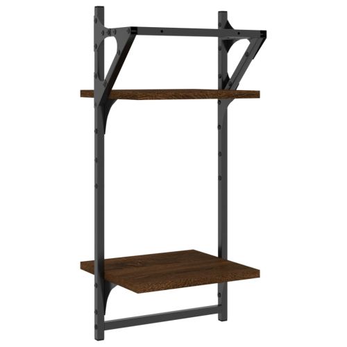 Двуетажни стенни рафтове с пръти 2 бр кафяв дъб 30x25x65 см