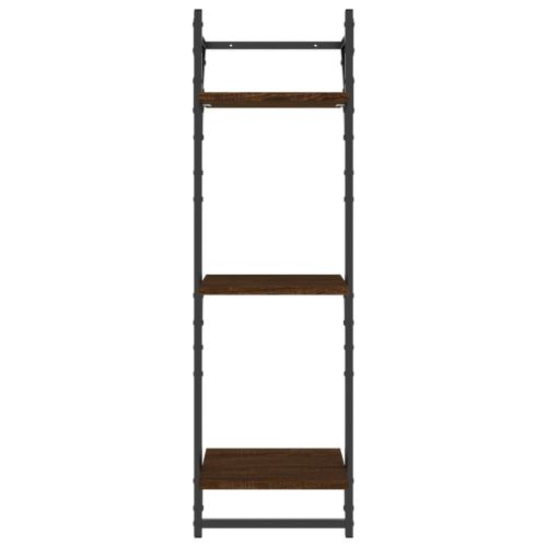 Триетажни стенни рафтове с пръти 2 бр кафяв дъб 30x25x100 см